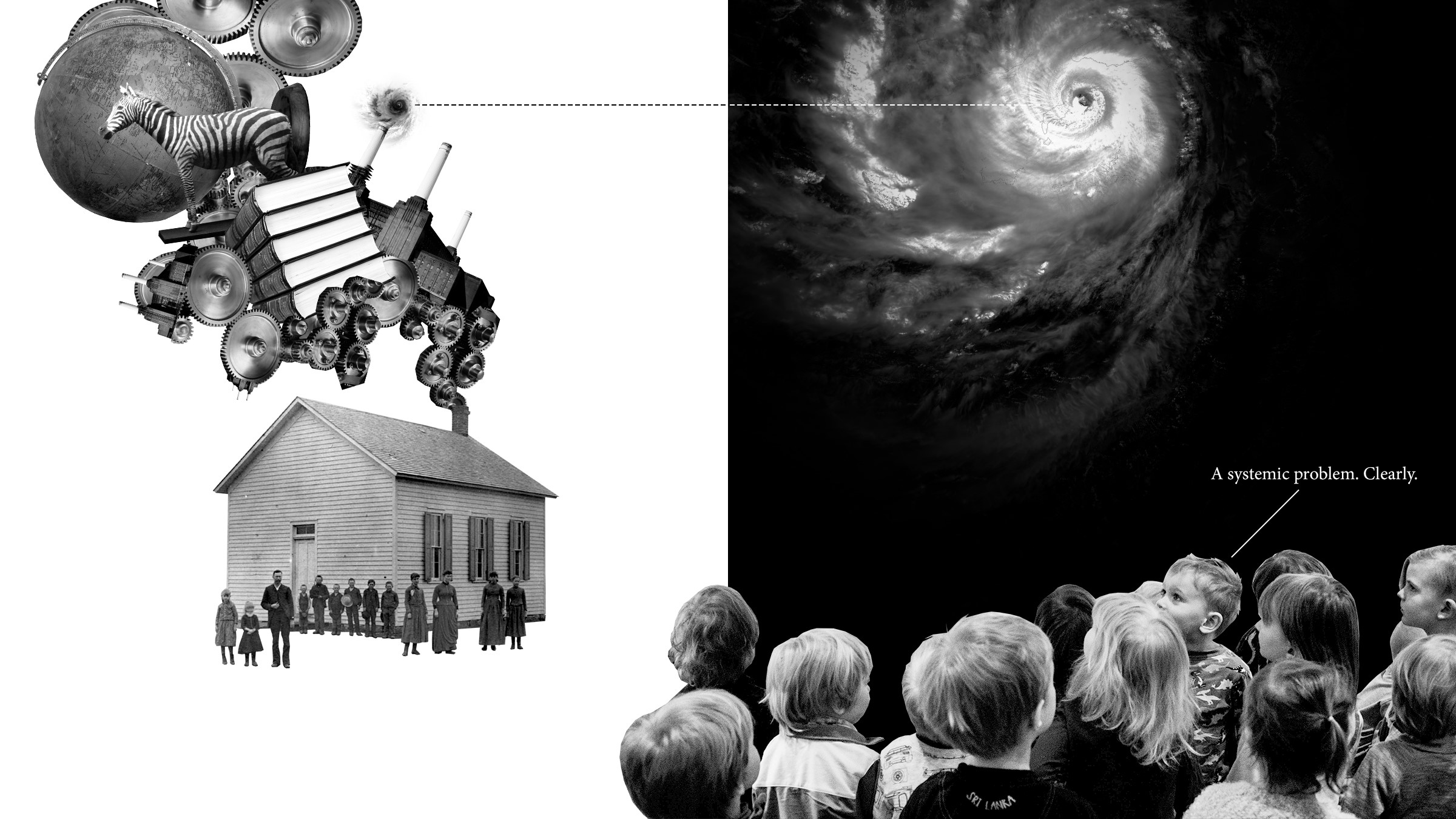 Illustration: A goup of children looking at a hurricane