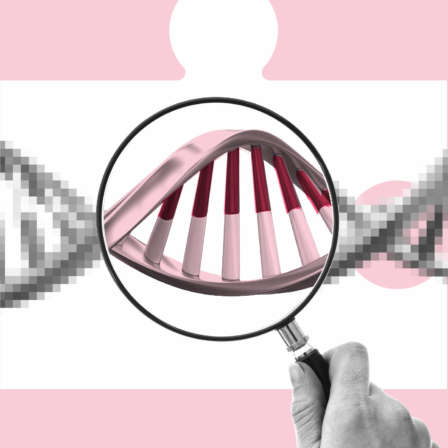 Illustration: part of DNA under the magnifying glass.