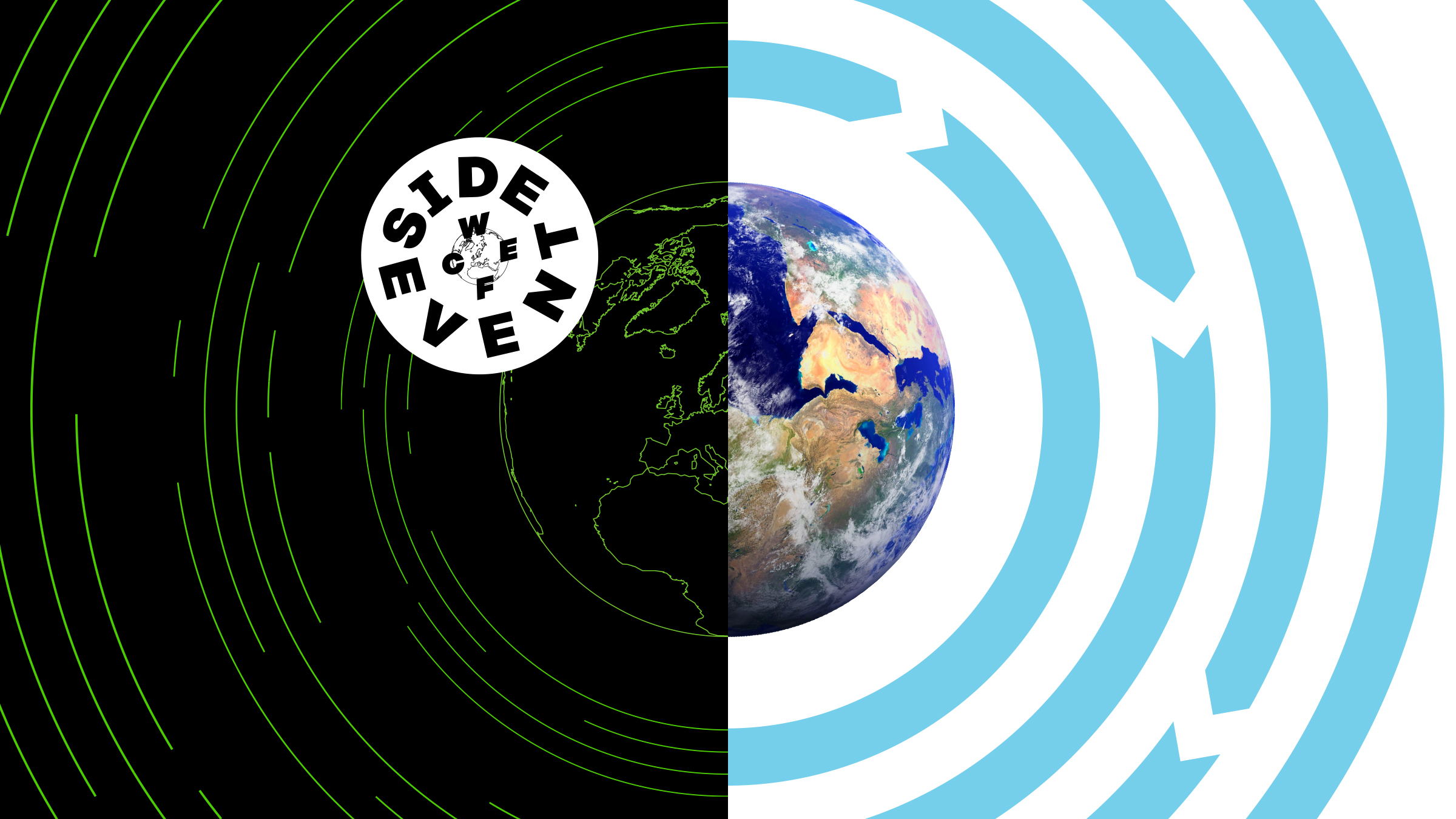 Earth with one normal half and the other half with black and green outlines