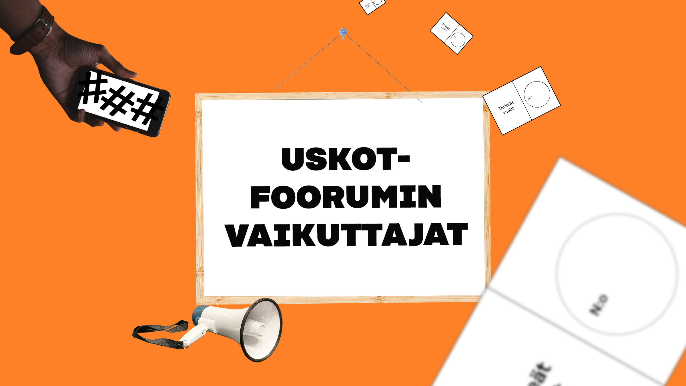 Kuvituskuva, jossa keskellä tiimin nimi USKOT-foorumin vaikuttajat