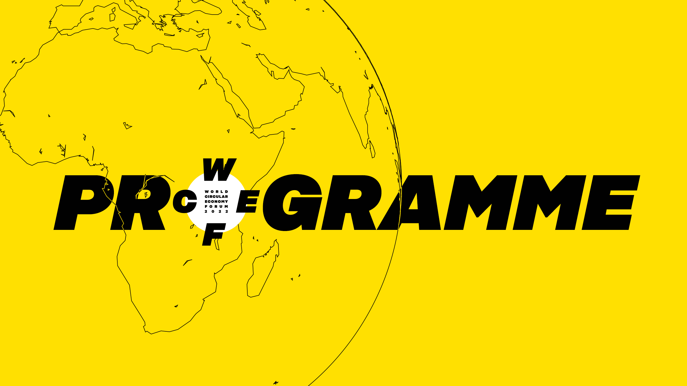 Map of the world with Africa in focus, word Programme and the WEF2022 logo.