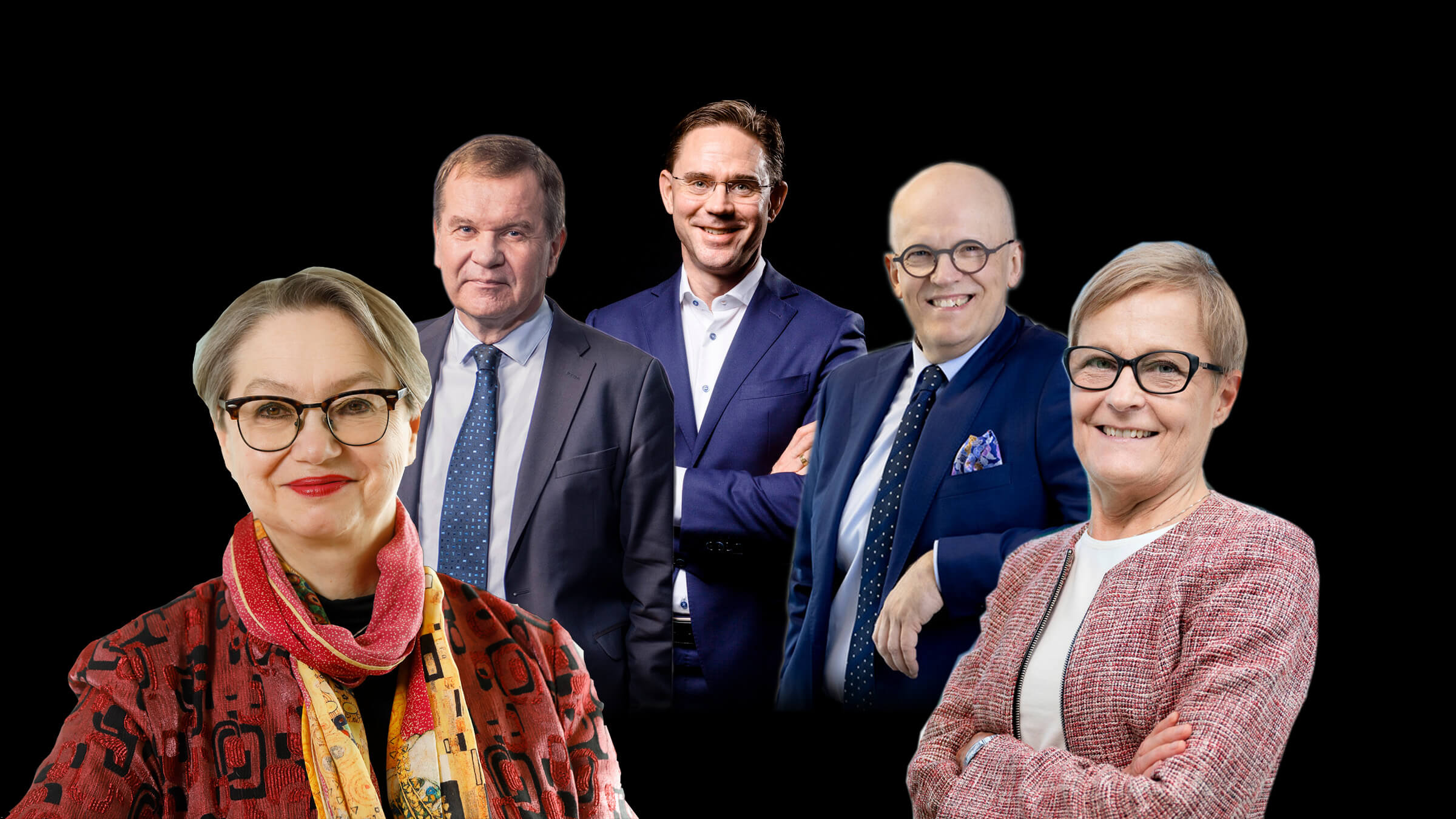 Kuvassa viiden julkisen organisaation ylimmät johtajat. Vasemmalta lukien Paula Eerola (Suomen Akatemia), Pauli Heikkilä (Finnvera), Jyrki Katainen (Sitra), Antti Vasara (VTT) sekä Nina Kopola (Business Finland).