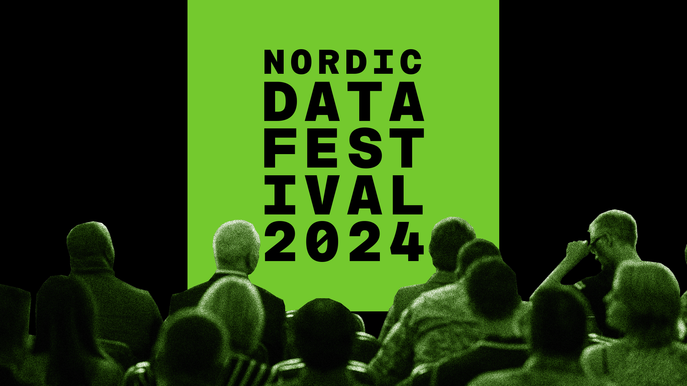 The audience is looking at the stage with a large screen and the text "Nordic Data Festival 2024" on it.